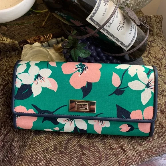 Authentic KATE SPADE Leather/canvas floral bifold large wallet - Picture 7 of 14